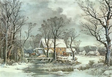 田舎の冬 古い製粉所の子供たち Oil Paintings